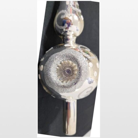 Vintage Christmas Tree Topper Silver Mirrored Glass With Glitter 10 Inch VTG - Picture 7 of 16